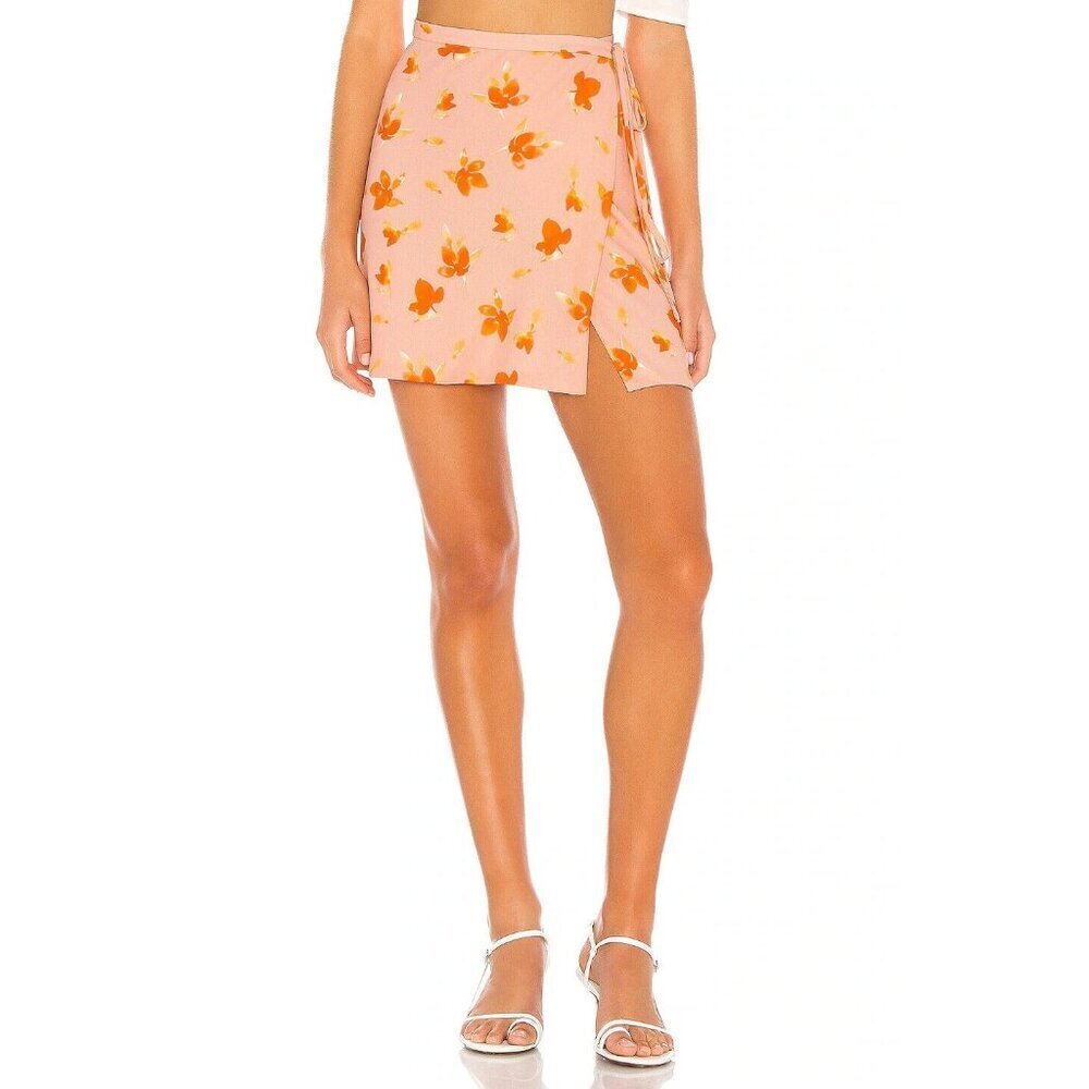 RESA Pink Floral Wrap Mini Skirt with Orange Print